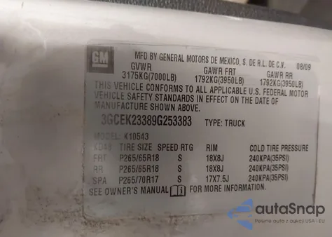 2009 Chevrolet Silverado 1500 Lt z USA, uszkodzony, nr VIN 3GCEK23389G253383